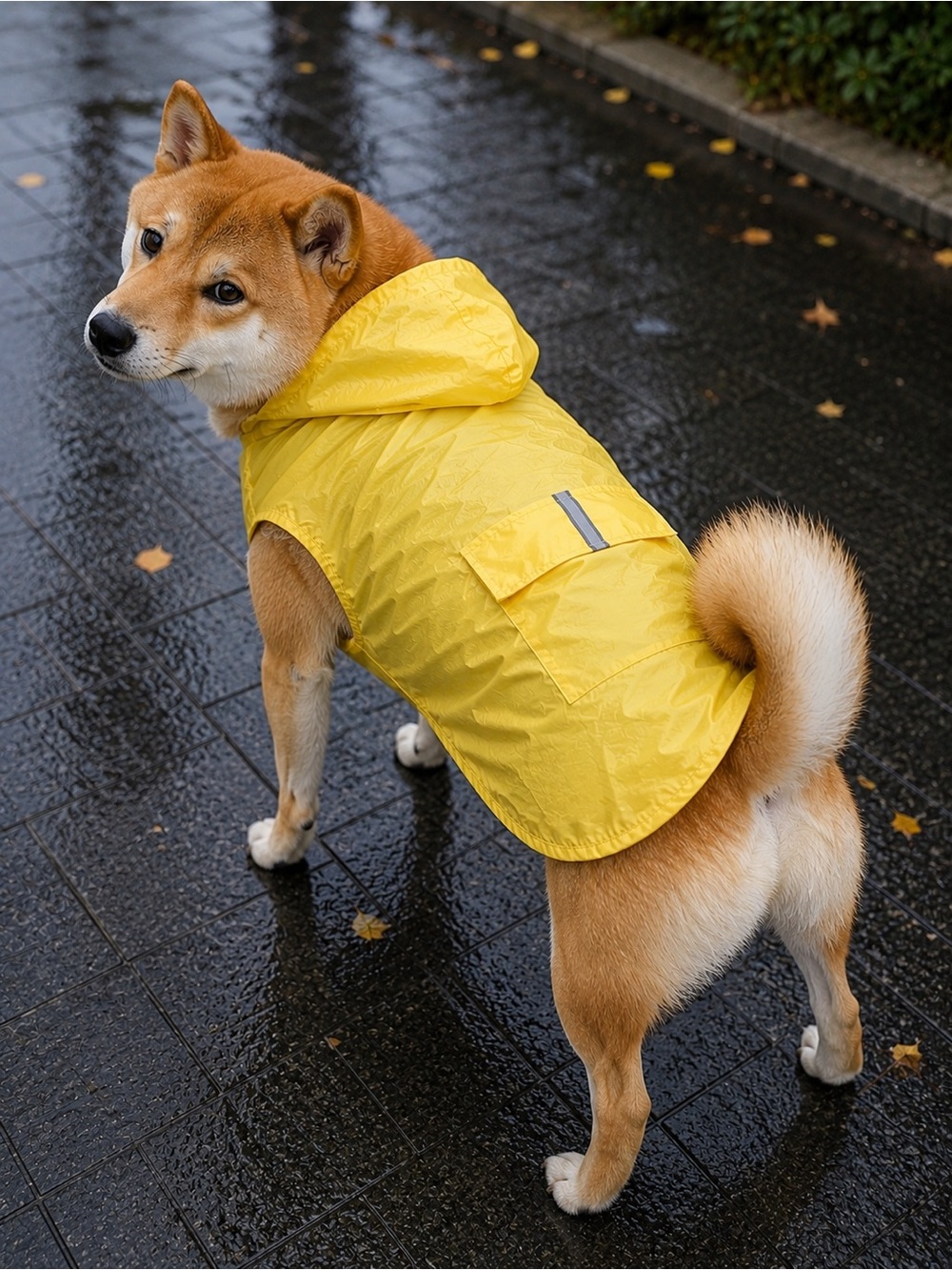 Yellow Dog Raincoat with Hood